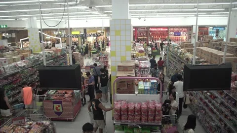 Groups of people shopping at Big C supermarket. Stock Footage 250417448