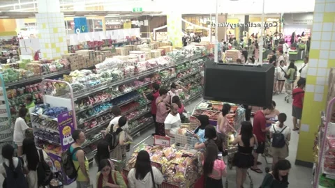 Groups of people shopping at Big C supermarket. Stock Footage 250417731