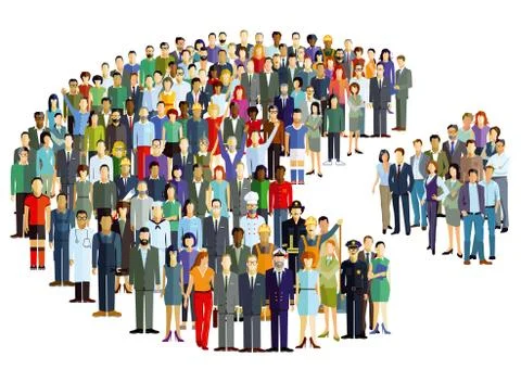 Groups of people statistics, crowd community, Illustration Illustrazione stock