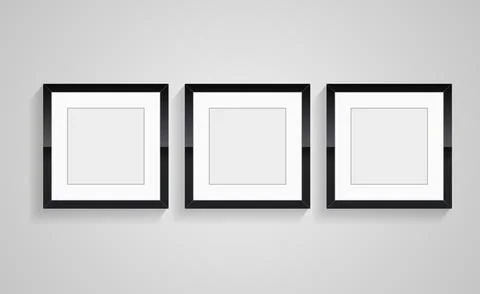 Groups of Realistic rectangle blank black picture frames with shadow collec.. Stock Illustration