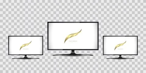 Groups of three LED TV screen mock up design, vector LCD flate TV mornitor,.. Stock Illustration