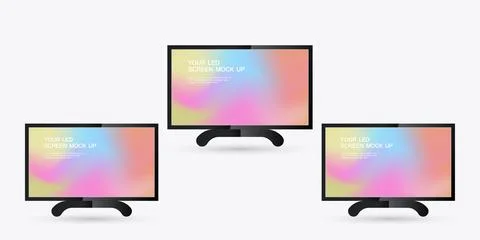Groups of three Minimalistic TV screens mock up design with soft gradients .. Stock Illustration