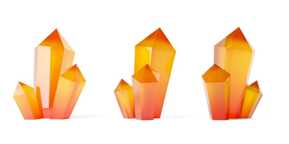 Groups of three red to orange colored gemstones or crystals on white backgrou Stock Illustration