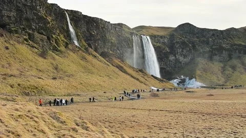 Groups of tourist visiting walk on pathways by beautiful waterfall of Selja.. Stock Footage 238414745