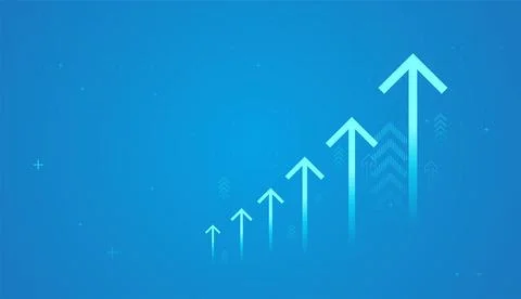 A Groups of upward arrows gradually increase in height, symbolizing steady .. Stock-Illustration