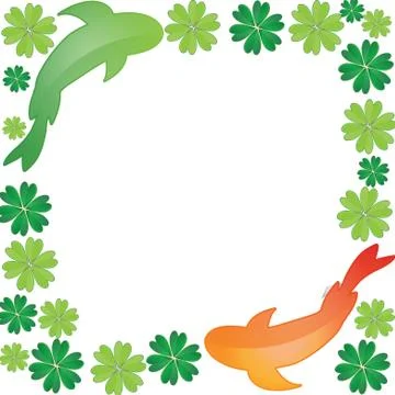 Groups of water lily vectors float on the water surface with fish. Stock Illustration