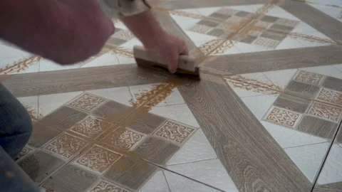 Grouting Tiles Seams Vídeos de archivo 166359695