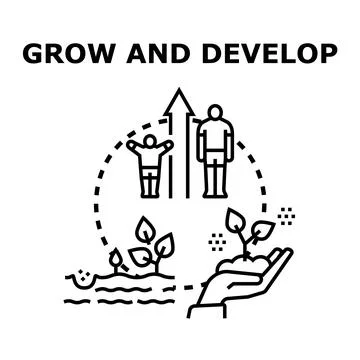 Grow and develop concept presenting human and plant evolution イラスト素材