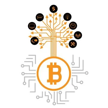Grow bitcoin crypto tree on CPU computer chip Stock Illustration