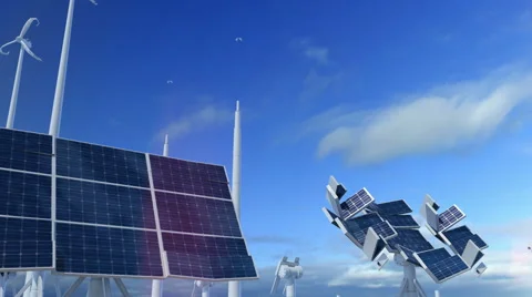 Grow up building solar panel with wind turbines generating energy Stock Footage 67010106