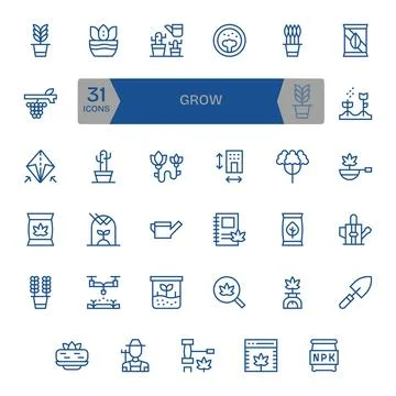 Grow Design Vector Icons featuring 35 PIXEL Perfect Regular Line Style Stock Illustration
