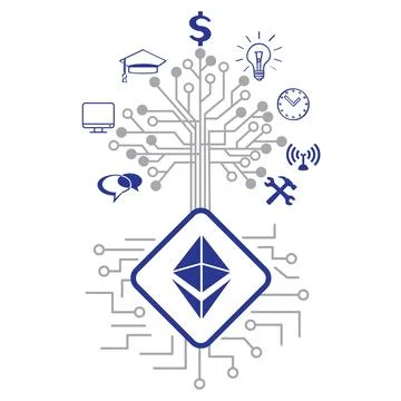 Grow Ethereum crypto tree on CPU computer chip Stock Illustration