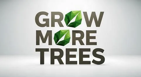Grow more trees 3d rendered text with two green leafy emblems standing out .. Stock Illustration