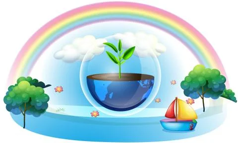 Grow more trees on earth to save earth and water environment Stock Illustration
