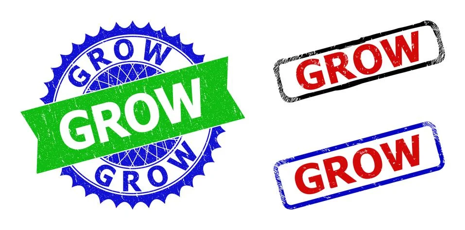 GROW Rosette and Rectangle Bicolor Watermarks with Unclean Surfaces Stock Illustration