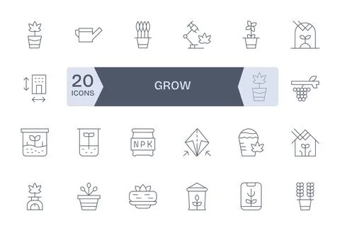 Grow Vector Icon Library with 24 Thin Line 256x256 PIXEL Perfect Designs Stock Illustration
