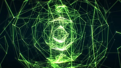 Growing Abstract Network Green Color in Cyberspace Seamless with DOF Blur Stock-Footage 101977473