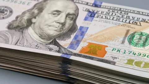 Growing up and down stack of american dollars. Counting 100 dollar bills Stock Footage 220796722