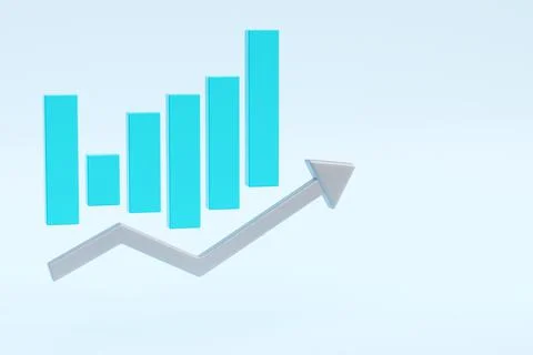 Growing arrow chart of bars 3d render Stock Photos