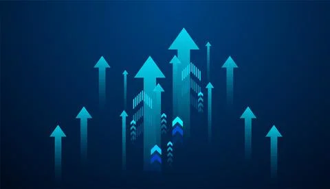 Growing up arrows on gradient blue background. and Group of upward arrows a.. Stock Illustration