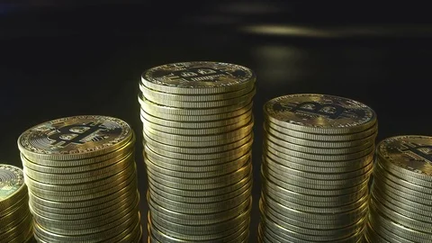 Growing bar chart made of bitcoin tokens. Cryptocurrency growth concept Stock Footage 84162820