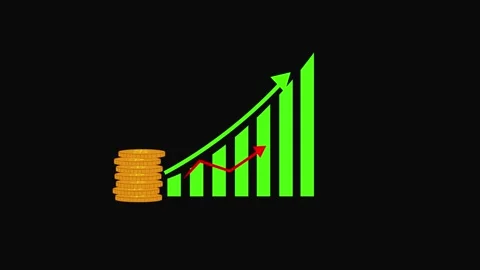 Growing Bar Chart With Stacked Gold Coins And Upward Green Arrow And Downwa.. Stock Footage 321450294