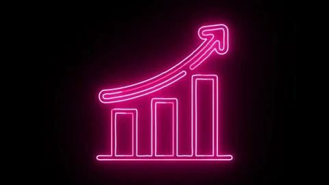 Growing bar chart with upward arrow neon sign motion graphics on black back.. Stock Footage 345547982