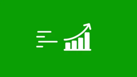 Growing bar chart with upward arrow and speed lines motion graphic. Vidéo 347377616