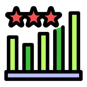 Growing bar graph achieving high rating with three stars Stock Illustration