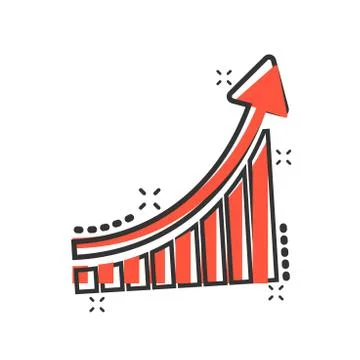 Growing bar graph icon in comic style. Increase arrow vector cartoon illustra Stock Illustration