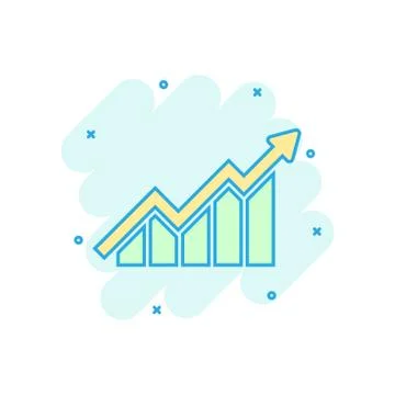 Growing bar graph icon in comic style. Increase arrow vector cartoon illustra Illustrazione stock