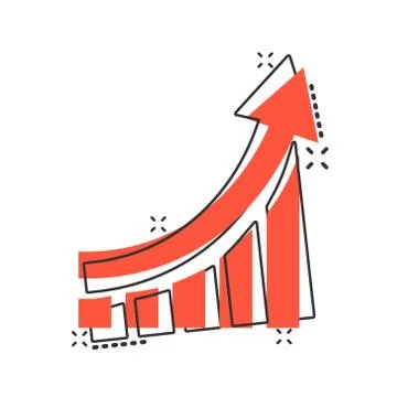 Growing bar graph icon in comic style. Increase arrow vector cartoon illustra Stockillustratie
