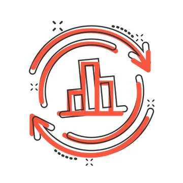 Growing bar graph icon in comic style. Increase arrow cartoon vector illustra Illustrazione stock