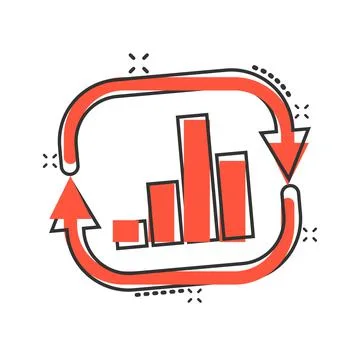 Growing bar graph icon in comic style. Increase arrow cartoon vector illustra Illustrazione stock