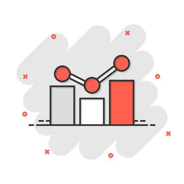 Growing bar graph icon in comic style. Increase arrow cartoon vector illustra Stock Illustration
