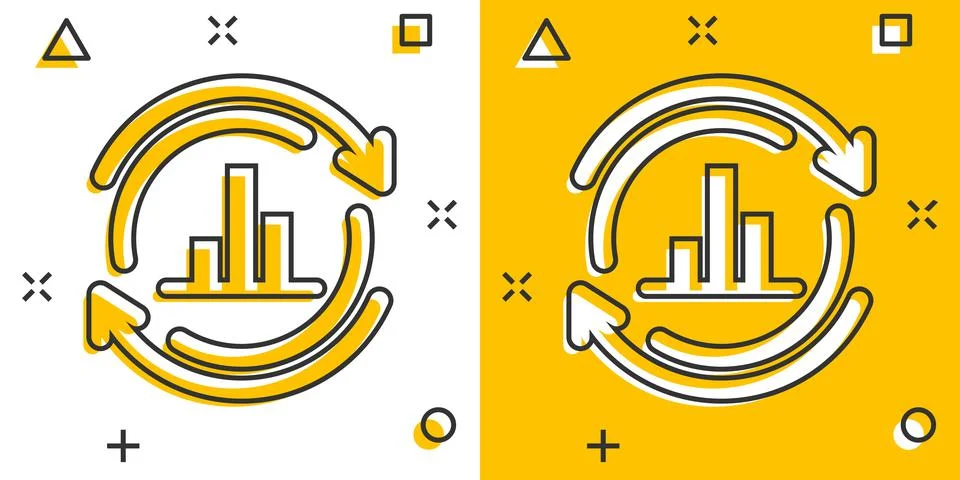 Growing bar graph icon in comic style. Increase arrow cartoon vector illustra Illustrazione stock