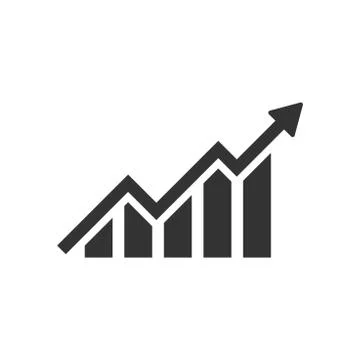 Growing bar graph icon in flat style. Increase arrow vector illustration on w Illustrazione stock