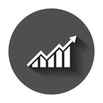 Growing bar graph icon in flat style. Increase arrow vector illustration with Illustrazione stock