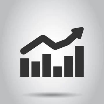 Growing bar graph icon in flat style. Increase arrow vector illustration on w Illustrazione stock