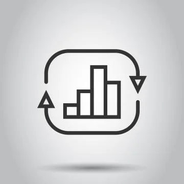 Growing bar graph icon in flat style. Increase arrow vector illustration on w Illustrazione stock