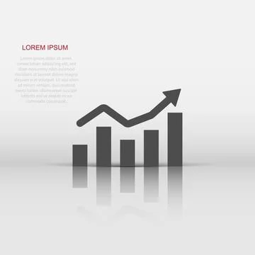 Growing bar graph icon in flat style. Increase arrow vector illustration on.. Illustrazione stock