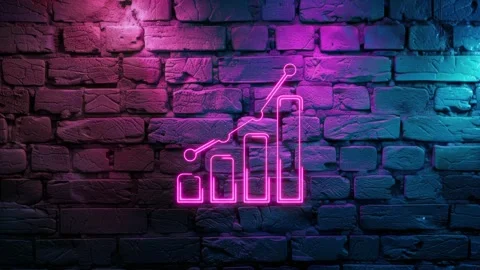 Growing bar graph Icon neon icon on brick wall background Stock Footage 275597284