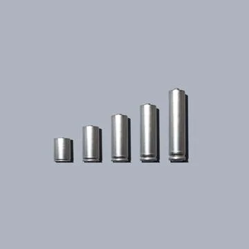 Growing bar graph made from battery on grey background. Success, creative and Stock Photos