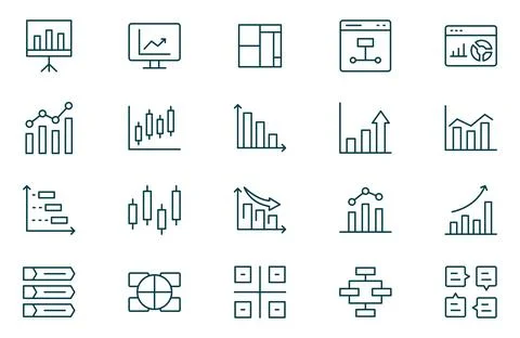 Growing bar graph outline  icon set. Business graphs and charts icons. Stat.. Stock Illustration