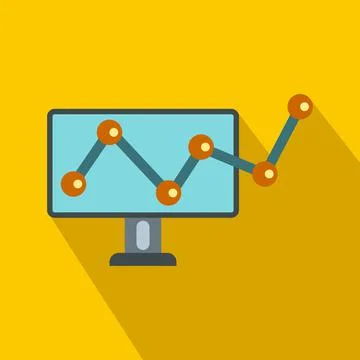 Growing bar graph on the screen of computer icon Stock Illustration