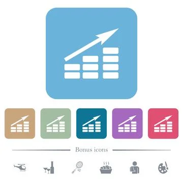 Growing bar graph solid flat icons on color rounded square backgrounds Illustrazione stock