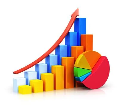 Growing bar graphs and pie chart Stock Illustration