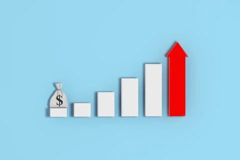 Growing Bars and Red Arrow Chart Graph Diagram with Tied Rustic Canvas Linen  Stock Illustration