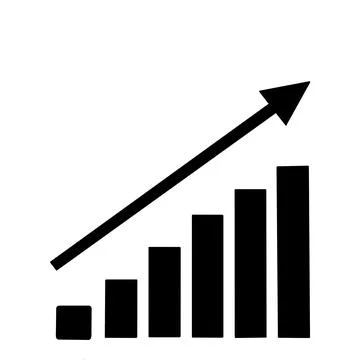Growing bars graphic with rising arrow. Growing graph icon in black. Infographic Stock Illustration