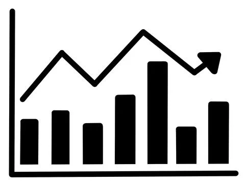 Growing bars graphic with rising arrow. Growing graph icon in black. Infographic Stock Illustration